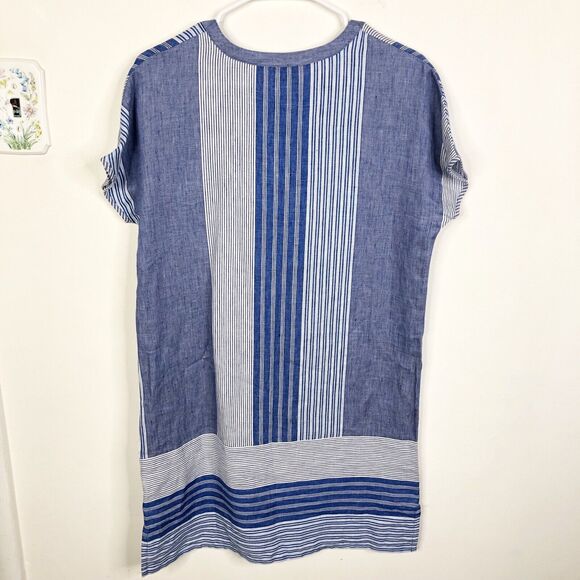 NEW Vineyard Vines Linen Striped Tassel Shift Dress in Dazzling Blue Size 4 - Picture 2 of 8